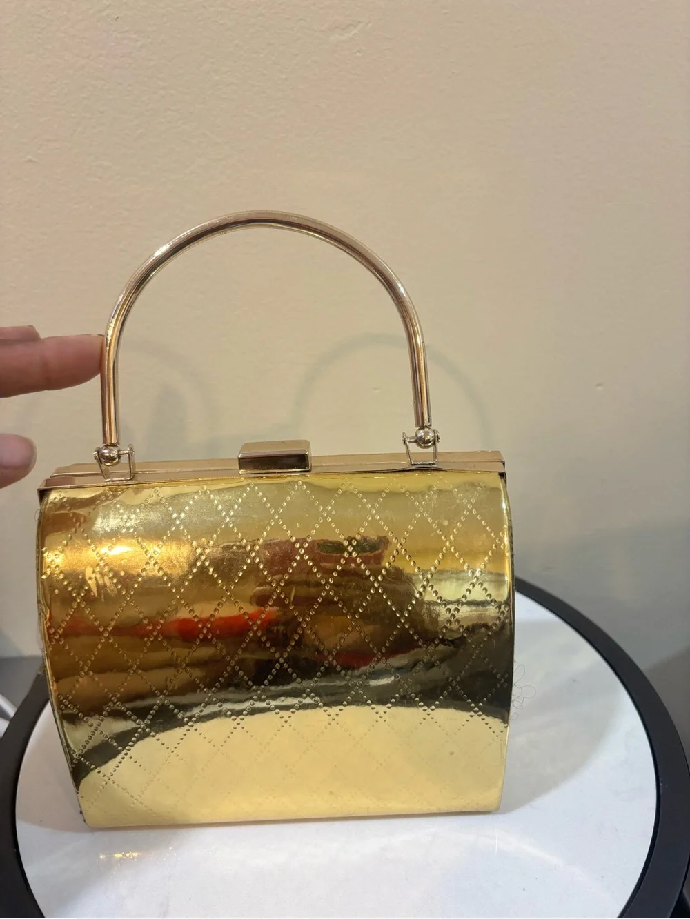 Gold Quilted Top-Handle Evening Bag